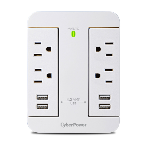 Supresor de Picos Cyberpower, 4xusb, 4 Contactos, 500 J, Blanco