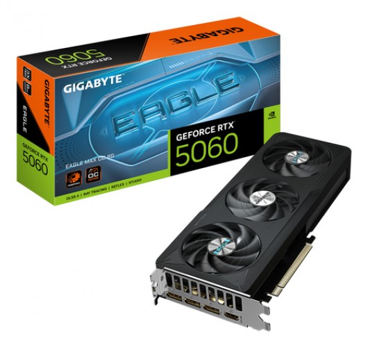 Tarjeta de Video Gigabyte Geforce Rtx 5060 Eagle Max Oc 8g, 8 GB GDDR7, PCIe 5.0, 2550 MHz, 3 Displayport 2.1b, 1 HDMI 2.1b.