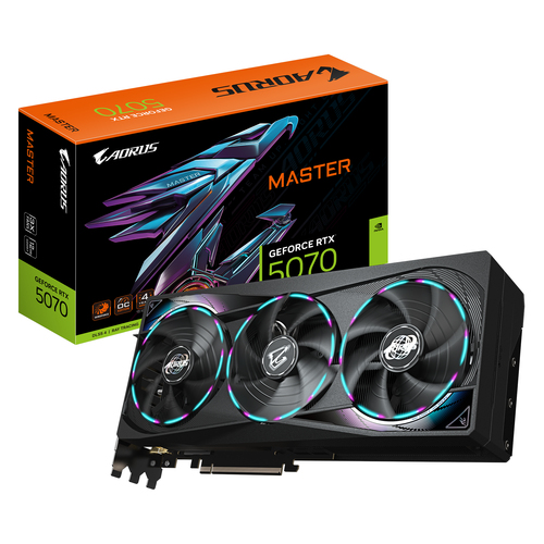 Tarjeta de Video Gigabyte Aorus Geforce Rtx 5070 Master 12g, 12 GB GDDR7, 192 Bit, PCI Express 5.0, 2715 MHz, Displayport HDMI.