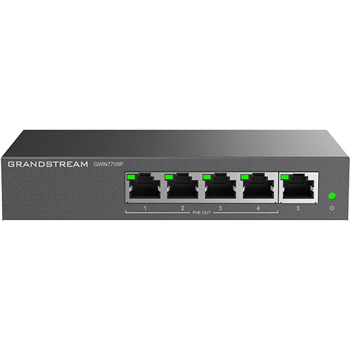 Switch Grandstream Networks GWN7700P No Administrado, RJ-45 5, Gigabit Ethernet (10/100/1000), Negro