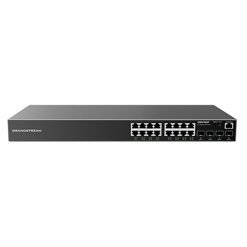 Switch Grandstream Networks GWN7802P Gestionado, L2+, RJ-45 16, Gigabit Ethernet (10/100/1000), (PoE +) 16, 2U, Negro