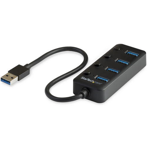 Hub Startech.com Interfaz USB 3.2 Gen 1 (3.1 Gen 1) Type-a, 4 USB A 3.1, Plástico, Cantidad de Puertos 4, Longitud de Cable 0.25 m, Velocidad 5000 Mbit/s, Color Negro