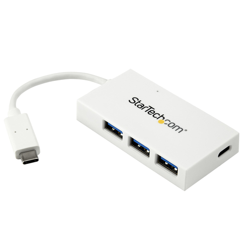 Hub Startech.com Interfaz USB 3.2 Gen 1 (3.1 Gen 1) Type-c, 3 USB A 3.1, 1 USB Tipo C, Plástico, Cantidad de Puertos 4, Longitud de Cable 0.11 m, Velocidad 5000 Mbit/s, Color Blanco