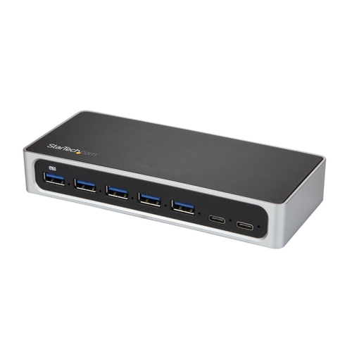 Hub Startech.com Interfaz USB 3.2 Gen 1 (3.1 Gen 1) Type-b, 5 USB A 3.1, 2 USB Tipo C, Plástico, Cantidad de Puertos 7, Velocidad 5000 Mbit/s, Color Negro, Plata