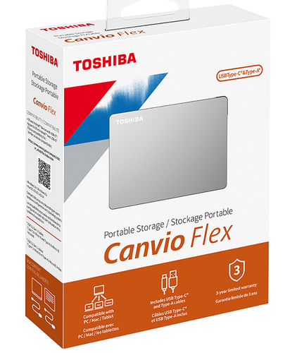 Disco Duro Externo Toshiba Canvio Flex 4 TB, 2.5 Pulgadas, para Mac/PC, Plata