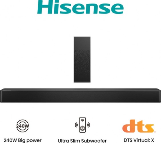 Barra de Sonido Hisense HS2100 2.1, Bt, Inalámbrico y Alámbrico, Negro