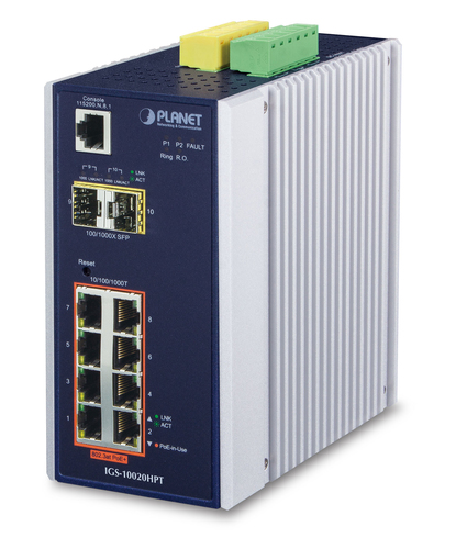Switch Planet IGS-10020HPT Gestionado, L2+, RJ-45 8, Gigabit Ethernet (10/100/1000), (PoE +) 8, Negro, Blanco