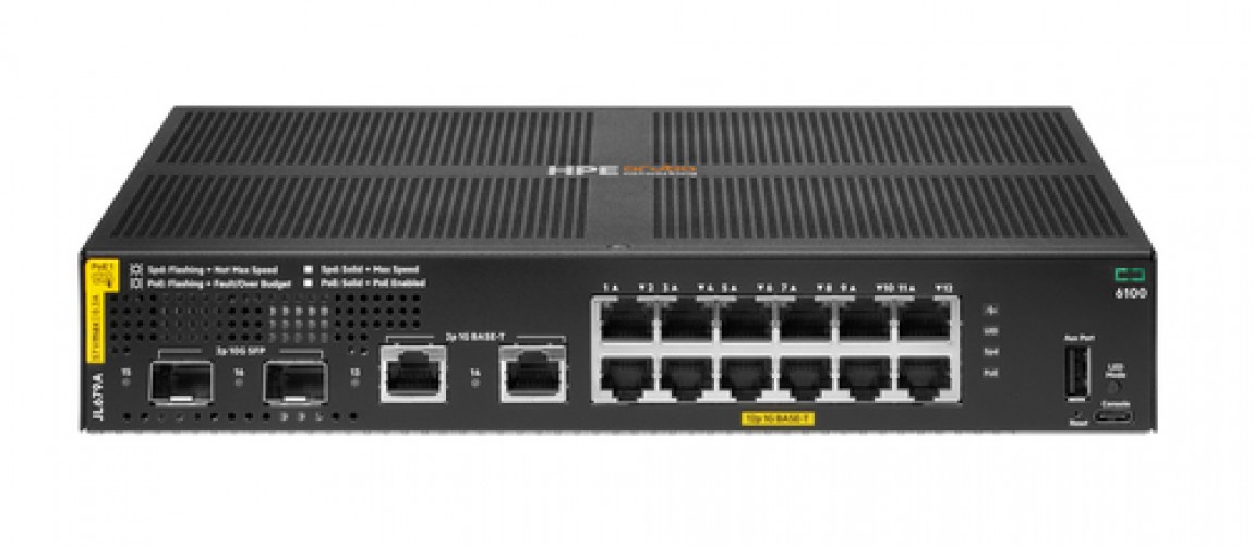 Switch Hpe Aruba JL679A 6100 Administrable Capa 2 12g Puertos PoE CL4 2SFP 2RJ45 1g 139watts