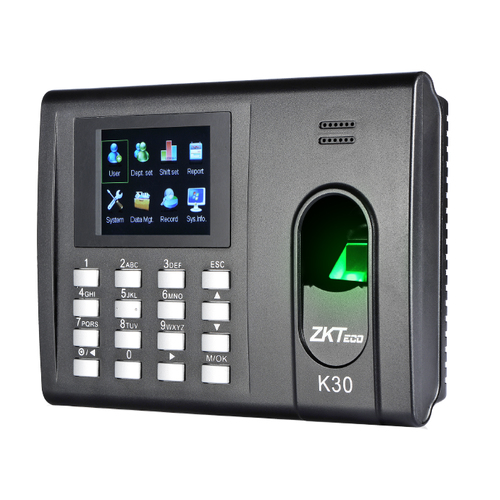 Control de Acceso Zkteco K30 Lector de Huella, Lector de Codigo de Acceso, 1000 Tarjetas, 8000, Pantalla 7.11 cm (2.8"), Tft, Teclado Integrado