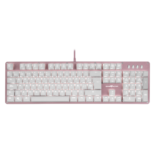 Teclado Mecanico Game Factor KBG400, Switch Kred Blue, Retroilumando, USB 1.8 Metros, Color Rosa/blanco