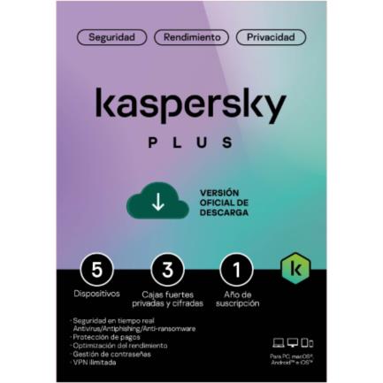 Antivirus Esd Kaspersky Plus, 5 Dispositivos , 3 Cuentas Kpm, 365 Dias, No Devolucion-no Cancelacion