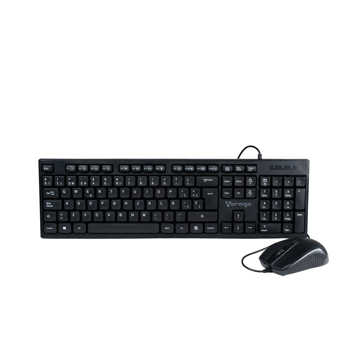 Kit Teclado y Mouse Alambricos, Vorago, Color Negro, Espanol