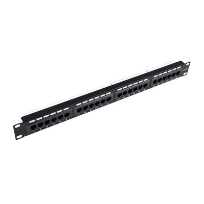 Panel de Parcheo Linkedpro LPPP605A 24 Puertos, Soporta Cat6A, Color Negro, Montaje en Bastidor, Capacidad del Rack 1U