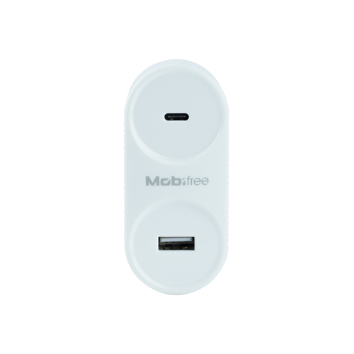 Cargador Mobifree MB-923354 100 - 240 V, Universal, Interior, 1USB, 1USB-C, Carga Rápida, Blanco