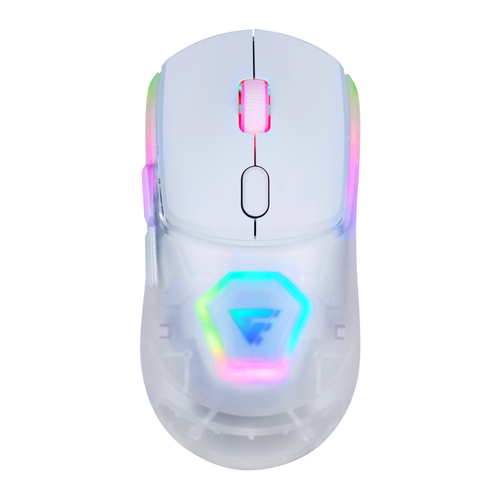 Mouse Optico Inalambrico Game Factor MOW700, 26000dpi, 2.4g+bt, Pixart 3395, RGB, Blanco, Carcasas Intercambiables