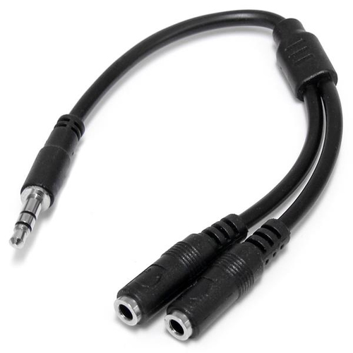 Adaptador Divisor de Auriculares Startech (MUY1MFFS), 1x Miniplug 3,5mm 3 Pines Macho a 2x Mini-jack 3 Pines Hembra, Color Negro