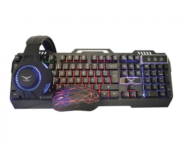 Kits Naceb Technology NA-0925 Teclado USB, 105 Teclas, con Iluminación, Mouse USB, 2400 dpi, Auriculares Tipo Diadema, 3,5 mm, Total 4 Pieza(s), Color Negro, Rojo