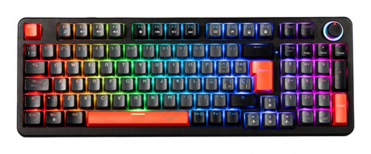 Teclado Naceb Technology Español, Alámbrico, USB, Interruptor Mecánico, LED RGB, Gris