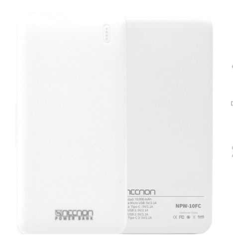 Power Bank Necnon NPW-10FC 10000 mAh, 5 V, Universal, USB, Negro