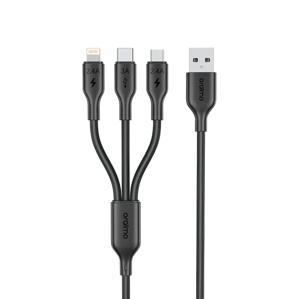 Cable de Carga Oraimo Duraline 4, 3-en-1, 60W Carga Rapida, 3a, 1.2 Metros, Transferencia 480Mbps, Negro