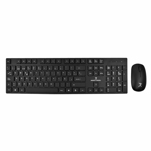 Kit Teclado y Mouse Perfect Choice Dust, Inalambrico Rf 2.4 GHz, 1000 dpi, Resistente a Derrames, Negro.