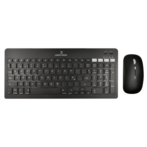 Kit Teclado y Mouse Perfect Choice PC-201373 Interruptor de Membrana, Inalámbrico, USB Tipo A, 1600 dpi, Negro