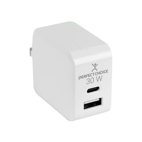 Cargador Perfect Choice PC-240426 100 - 240 V, Universal, Interior, 1USB, 1USB-C, Carga Rápida, 30 W, Blanco