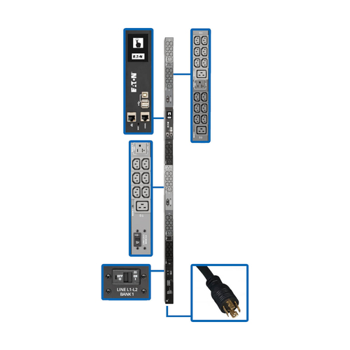 Sistema de Alimentacion Tripp Lite Vertical, 45 Salidas AC, Conector NEMA L21-30P, 50 - 60 Hz, Máxima Corriente 24 A, Voltaje 120-208 V, Cable de 1.8 m, Capacidad del Rack 0U, Color Negro, Gris