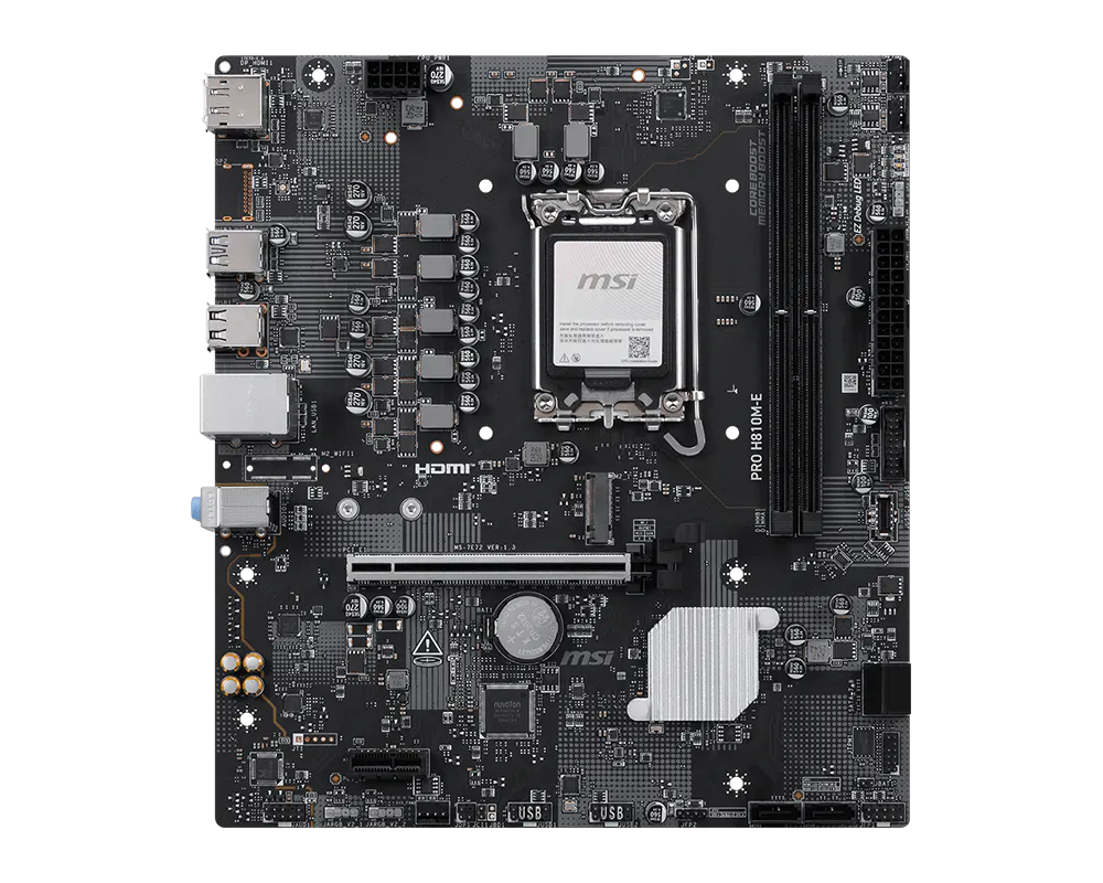 Tarjeta Madre MSI Pro H810M-E, Micro-ATX, Lga 1851, Intel H810, 128GB DDR5, HDMI/DP para Intel