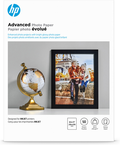Papel Fotografico HP Advanced Photo Paper, Glossy, 65 Lb, 8.5 x 11 in (216 X 279 mm), 50 Sheets, Brillo, 250 G/m², Blanco, 50 Hojas, 15 - 30 °c, 0 - 40 °c
