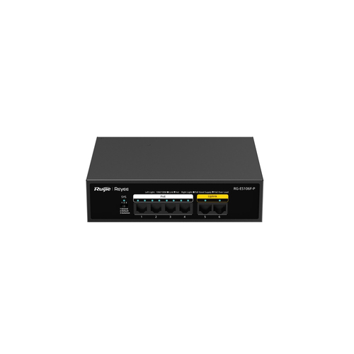 Switch Ruijie Networks RG-ES106F-P No Administrado, L2, RJ-45 6, Fast Ethernet (10/100), (PoE +) 4, Negro