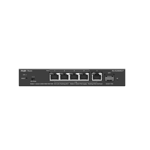Switch Ruijie Networks RG-ES206MG-P Gestionado, L2, RJ-45 5, 2.5g Ethernet (100/1000/2500), Montaje en Escritorio/pared, Negro