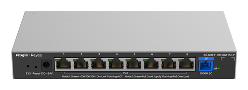 Switch Ruijie Networks RG-NBF2100S-8GT1SC-P Gestionado, L2, RJ-45 8, Gigabit Ethernet (10/100/1000), Gris