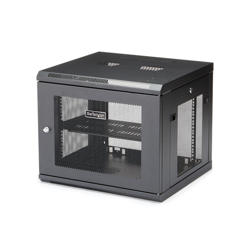 Rack Startech.com Tipo Bastidor de Pared, Capacidad del Rack 9U, 4 Postes, Acero, Peso Max. 90 kg, Color Negro, Incluye Tuercas