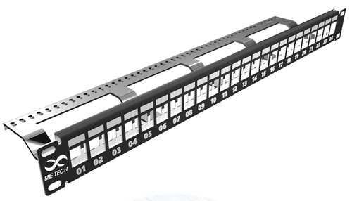 Panel de Parcheo Sbe Tech Sbe-pmods 24 Puertos, Color Negro, Capacidad del Rack 1U