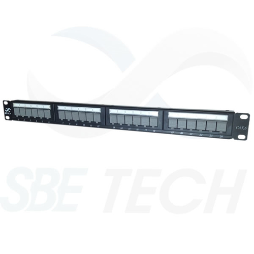 Panel de Parcheo Sbe Tech SBE-PPC6-24 24 Puertos, Color Negro, Montaje en Bastidor