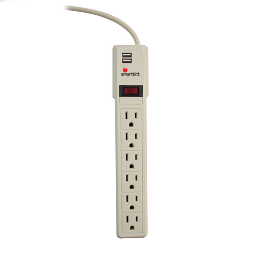 Supresor de Picos Smartbitt, 6 Contactos, 2xusb, 550 Joules