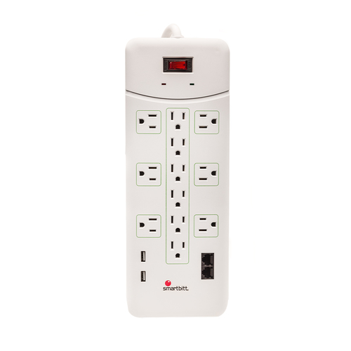 Supresor de Picos Smartbitt SBSS1350J-12 120 V, 1350 J, 50 - 60 Hz, 12 Contactos, Blanco