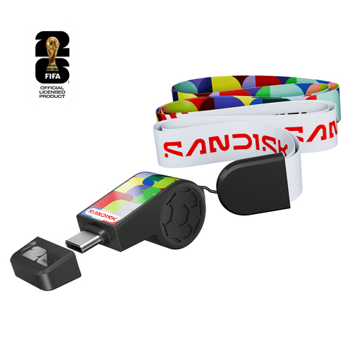 Memoria USB Sandisk 128GB, USB-C 3.0, Lectura 300MB/s, Negro, Edicion Fifa 2026