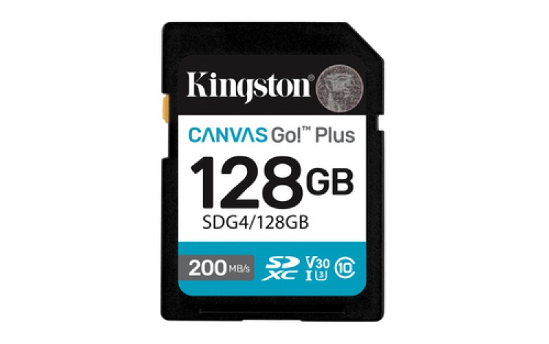 Memoria SDXC Kingston Canvas Go Plus, 128GB, 4K, Velocidad 200 MB/s, Clase 10