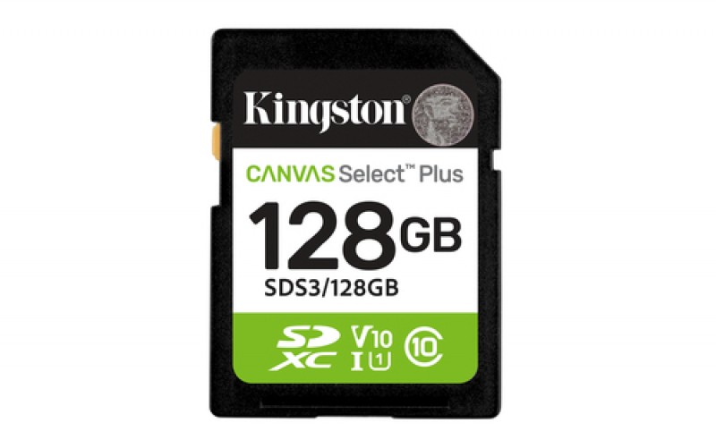 Memoria SD Kingston 128GB, Technology Canvas Select Plus Gen3, Velocidad 150 MB/s, Clase 10