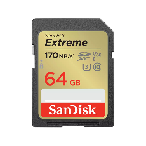 Memoria SD Sandisk Extreme 64 GB, Velocidad 170 MB/s, Clase 10
