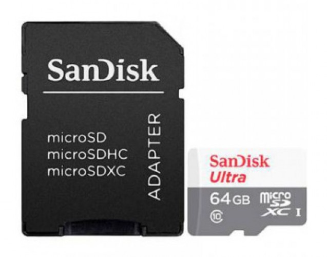 Memoria Micro SDXC Sandisk Ultra 64GB, UHS-I, Velocidad 100 MB/s, Clase 10, Adaptador SD