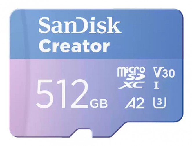 Memoria Micro SD Sandisk Creator 512 GB, Velocidad 190 MB/s, Clase 10