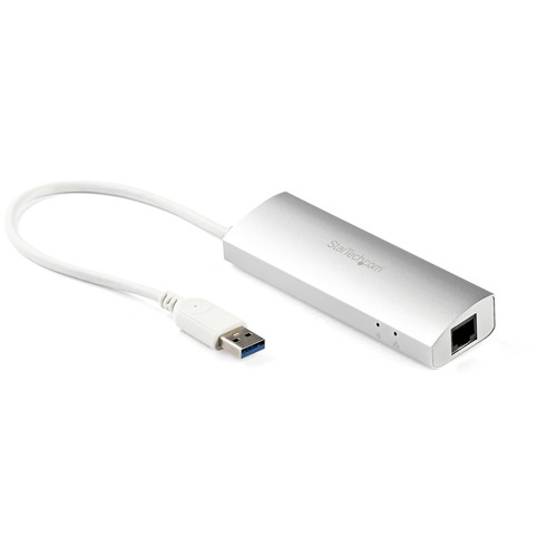 Hub Portátil de Aluminio Concentrador de 3 Puertos Startech, USB 3.0 con Adaptador de Red Ethernet Gigabit, (ST3300G3UA)