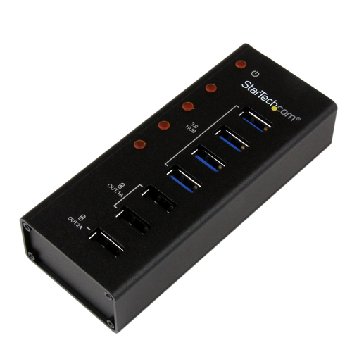 Hub Startech.com Interfaz USB 3.2 Gen 1 (3.1 Gen 1) Type-b, 4 USB A 3.1, Aluminio, Cantidad de Puertos 7, 3 USB 2.0, Velocidad 5000 Mbit/s, Color Negro