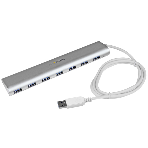 Hub Startech.com Interfaz USB 3.2 Gen 1 (3.1 Gen 1) Type-a, 7 USB A 3.1, Aluminio, Plástico, Cantidad de Puertos 7, Longitud de Cable 0.98 m, Velocidad 5000 Mbit/s, Color Plata, Blanco