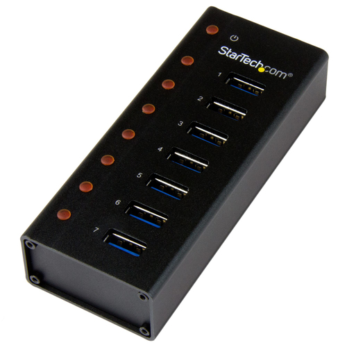 Hub Startech.com Interfaz USB 3.2 Gen 1 (3.1 Gen 1) Type-b, 7 USB A 3.1, Aluminio, Cantidad de Puertos 7, Velocidad 5000 Mbit/s, Color Negro