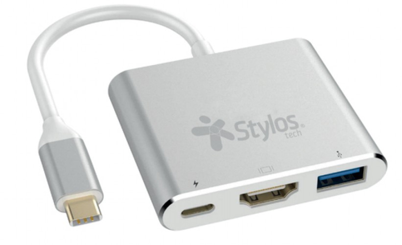 Docking Station Stylos HB001, Interfaz USB-C, USB A, USB-C, HDMI (4K), Gris