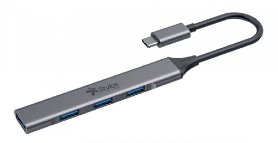 Hub Stylos HB002 Interfaz USB Tipo C, 4 USB 2.0, Velocidad 480 Mbit/s, Color Plata